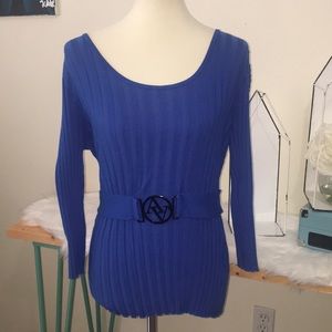 Adrienne Vittadini Studio Ribbed & Belted‎ Sweater